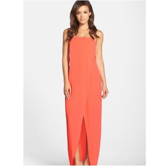 BCBGMaxAzria Jesse Ambrosia Coral Strapless Chiffon Tulip Full Length Dress 8 - Picture 1 of 13